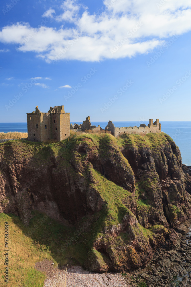 Dunnottar Castle with blue sky in - Stonehaven, Aberdeen, Scotland