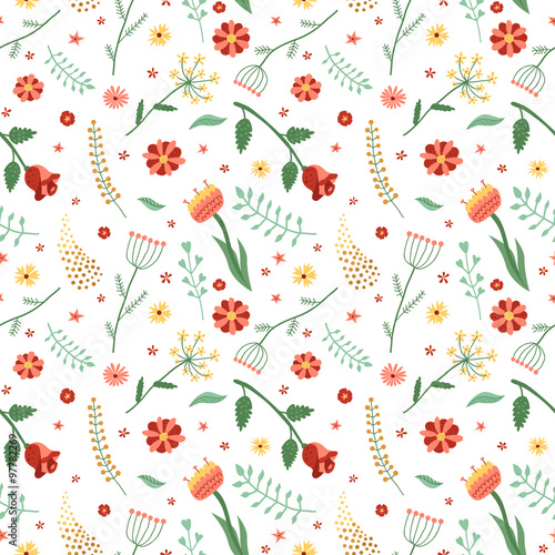 Floral and plant vector seamless pattern. Wrapping paper design. Vintage colors.