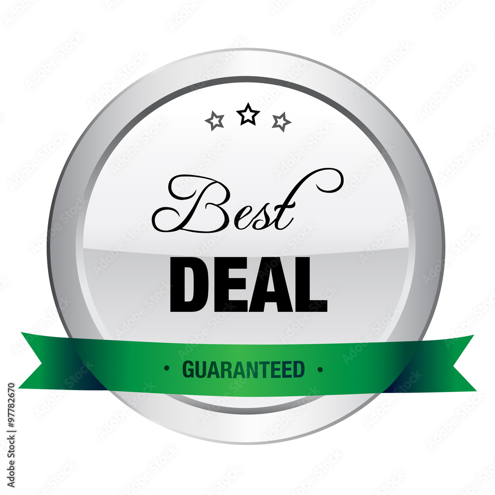 Best deal seal or icon. Silver seal or button with stars and green color. Best deal seal or icon. Silver seal or button with stars and green color.