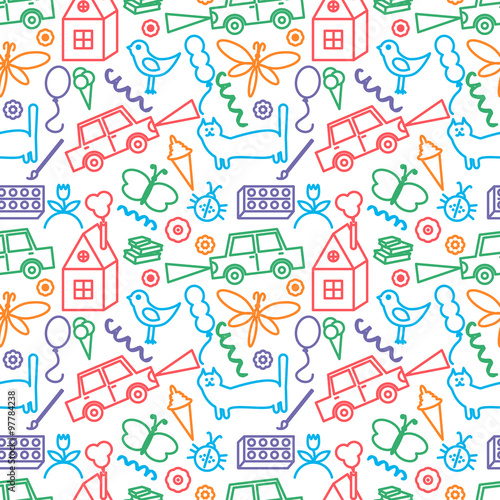 Seamless pattern, drawn in a childlike style.