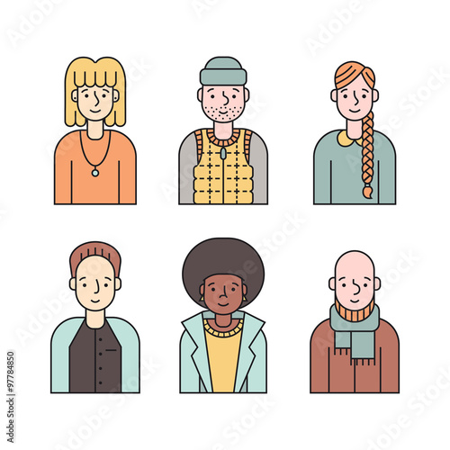 People multicolored icons vector set (men and women). Modern minimalistic design. Part four.