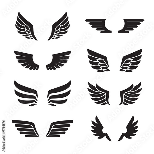 Wings black icons vector set. Modern minimalistic design. photo