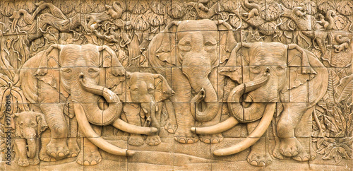 The elephants stuccowork in the wall, Thailand style.