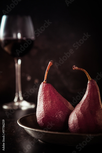 Fresh pears in red wine