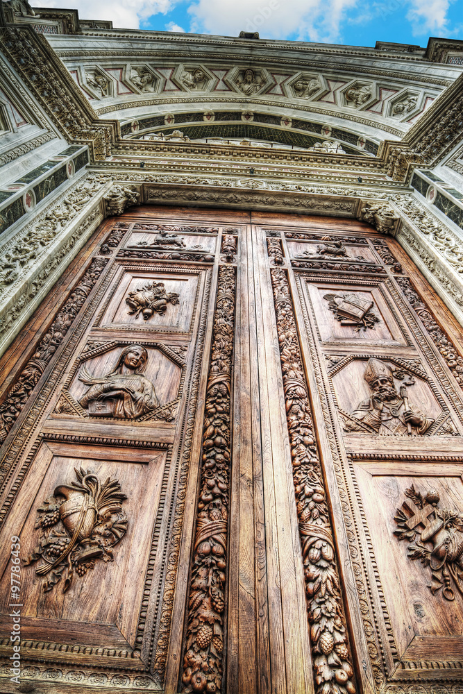 close up of Santa Croce front door in Florence