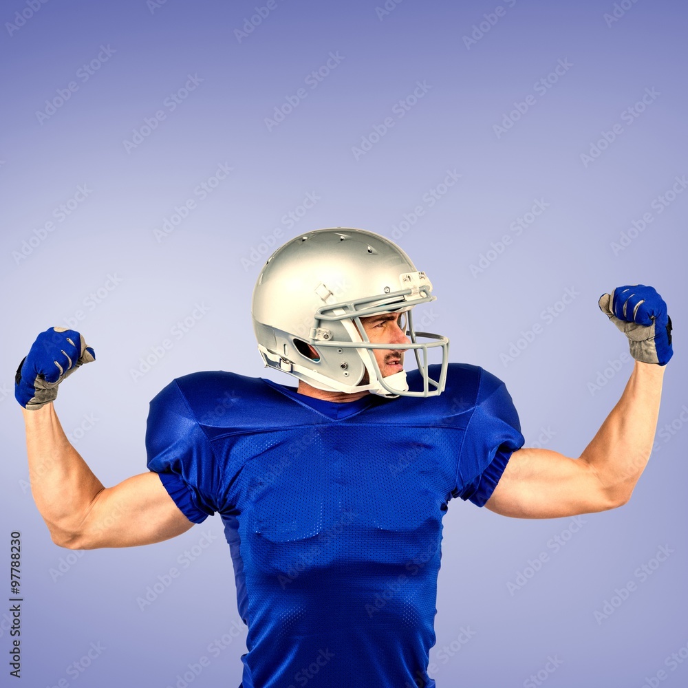 Composite image of american football player flexing muscles