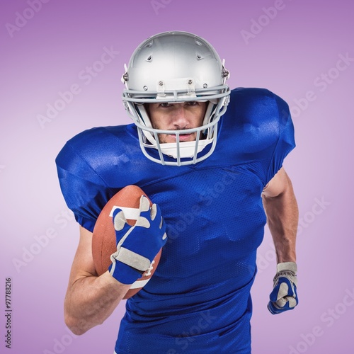 Composite image of confident american football player running