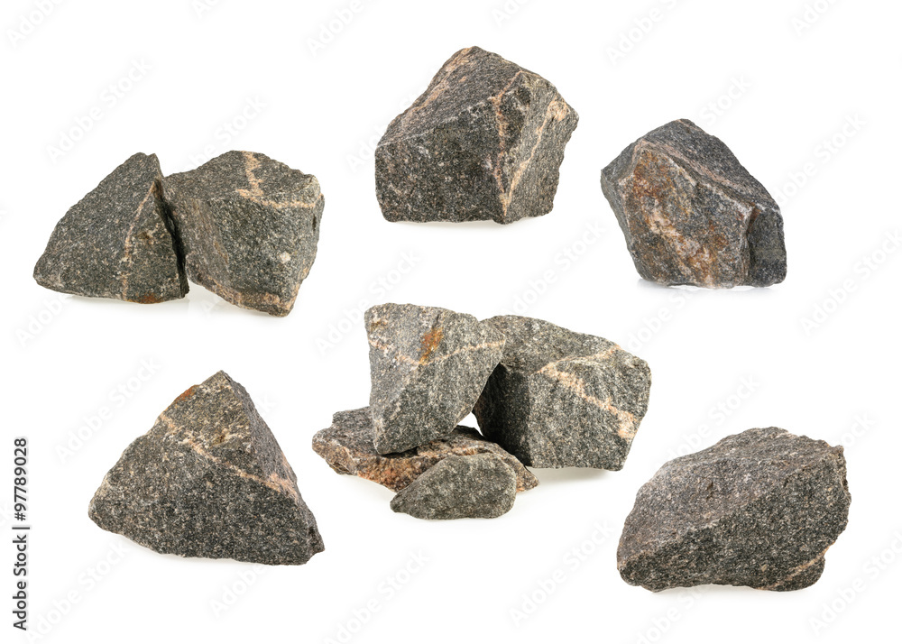 Granite stones, rocks set isolated on white background Granite stones, rocks set isolated on white background