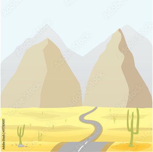 road in the desert with mountains and cactus