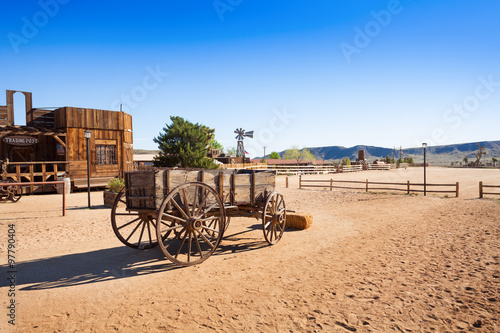 Old wooden wagon in Pioneer town