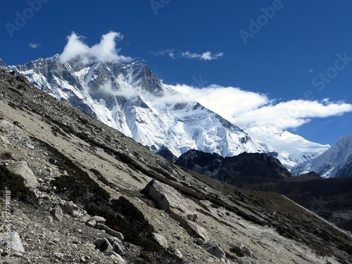 Mount Lhotse in the Himalayas at Khumbu area in Nepal