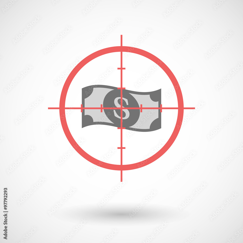 Red crosshair icon targeting a dollar bank note Red crosshair icon targeting a dollar bank note