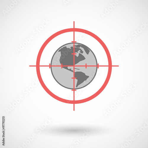Red crosshair icon targeting an America region world globe