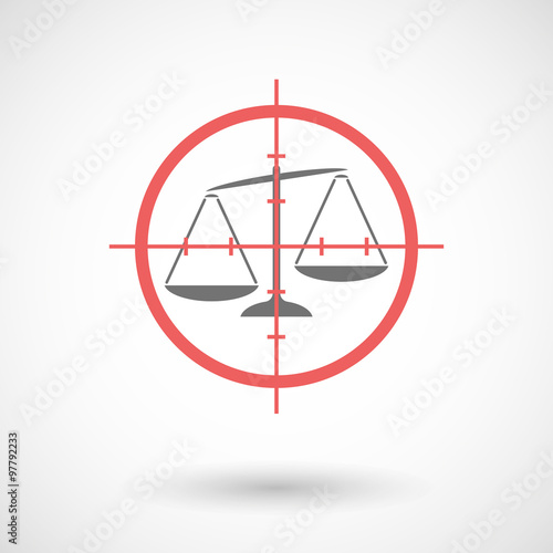 Red crosshair icon targeting  an unbalanced weight scale