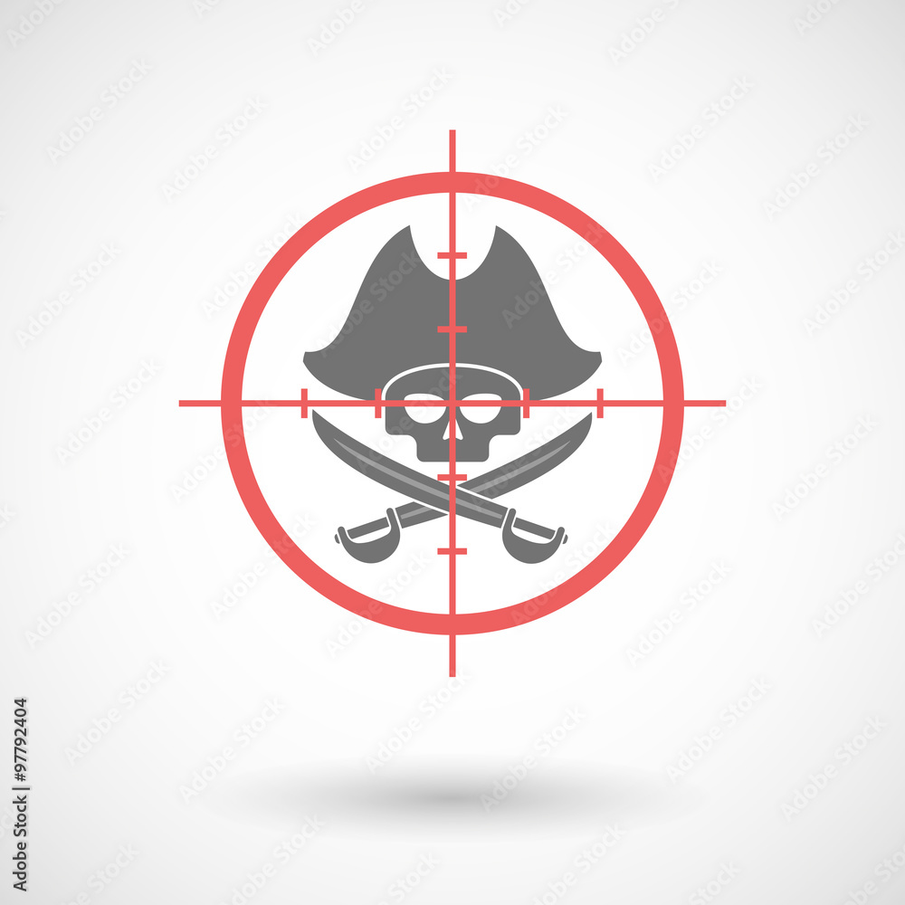 Red crosshair icon targeting a pirate skull Red crosshair icon targeting a pirate skull