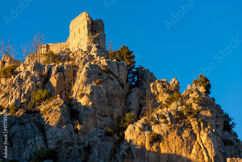 Prince John's tower at sunset. St Hilarion Castle. Kyrenia Distr photo