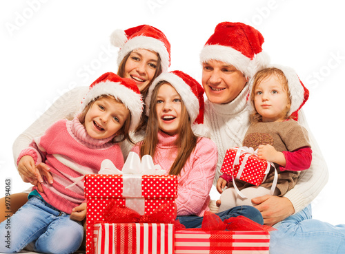 Big happy family with Christmas presents together