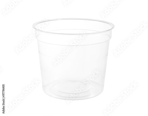 Round Transparent Plastic Cup isolated on white background