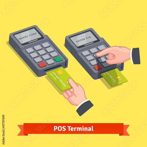 Hand inserting credit card to a POS terminal