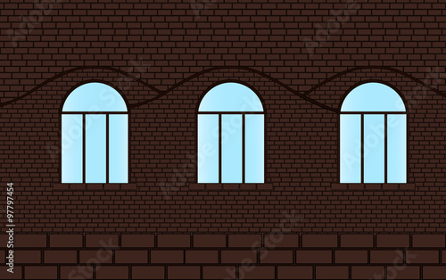 Vector background with exterior sight of house wall made of brick. Building exterior