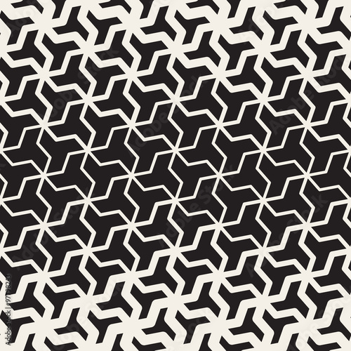 Fototapeta Naklejka Na Ścianę i Meble -  Vector Seamless Black And White  Geometric Triangle Shape Tessellation Halftone Line Grid Pattern