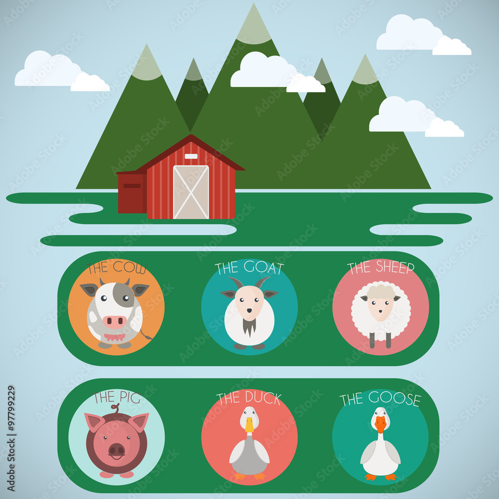 Farm Baby Animals and Birds Icons Set Farm Baby Animals and Birds Icons Set