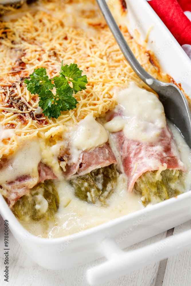 Gratin D Endives à L Italienne Endives Au Gratin 17 gratin d'endives au jambon 1 Stock Photo | Adobe Stock