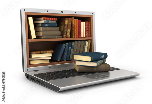 Concept of E-learning education or internet library. The bookshe