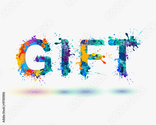 Word GIFT. Rainbow splash paint sign