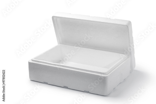 Tableau sur toile Styrofoam box isolated on wood background