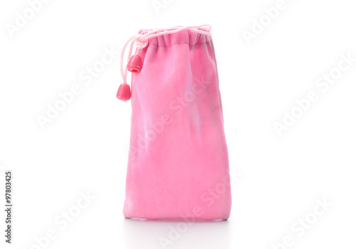 pink drawstring pack isolated on white background
