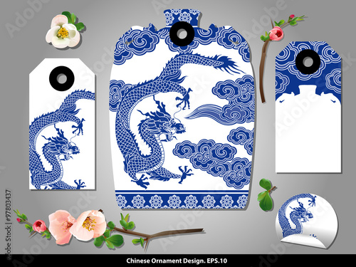 Chinese porcelain style cardboard vintage labels set. Vector.