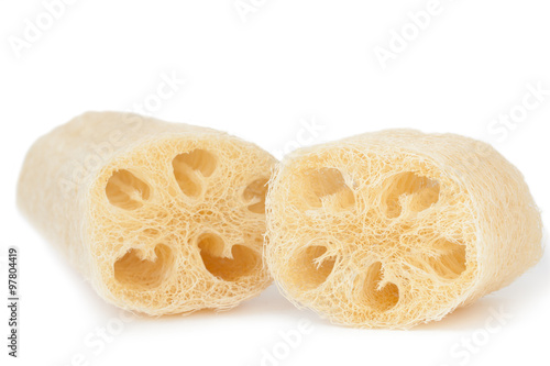loofah, natural exfoliant for skin care, isolated on white backg