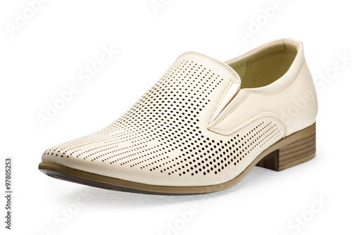 Single of classical white leather shoes for men, without shoelaces