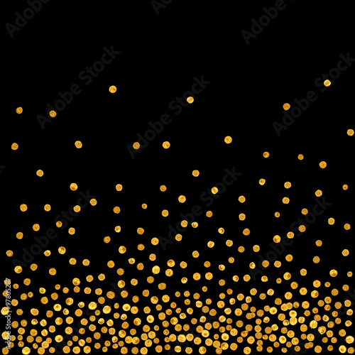 Abstract pattern of random falling golden dots.