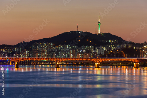 Canvas Print Seoul City at Night and Han river in Seoul,South Korea