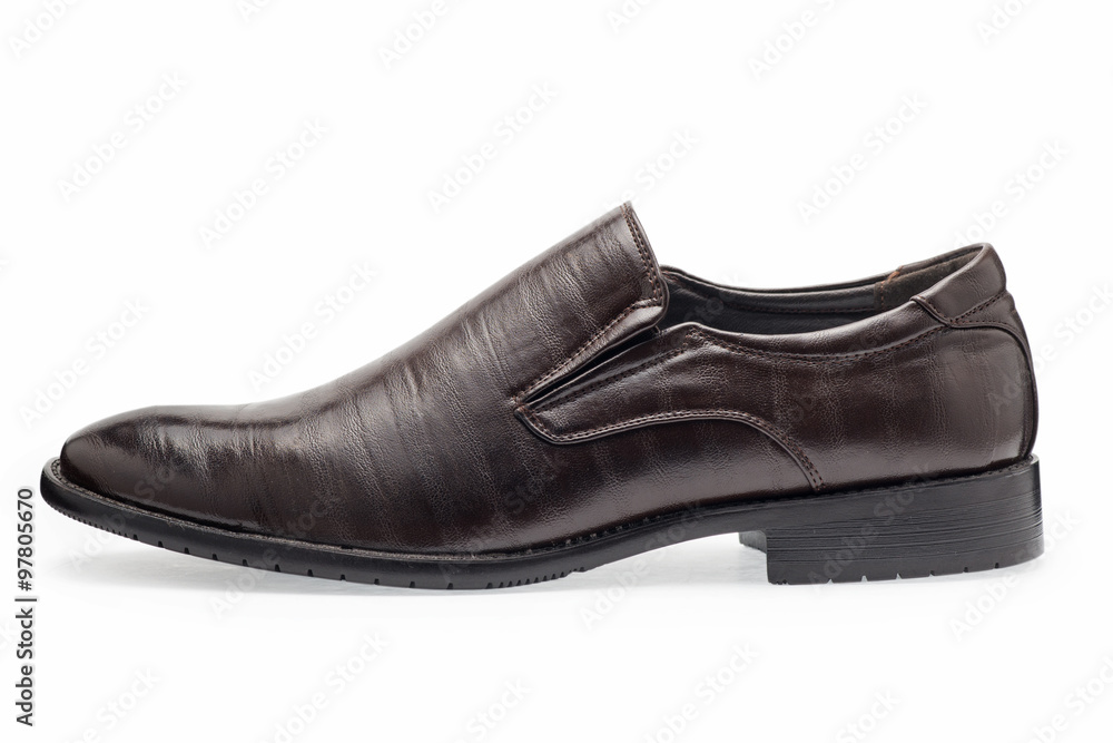 Single of classical brown leather shoes for men, without shoelaces