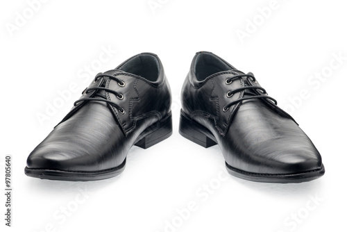 A pair of classical black leather shoes for men, with shoelaces