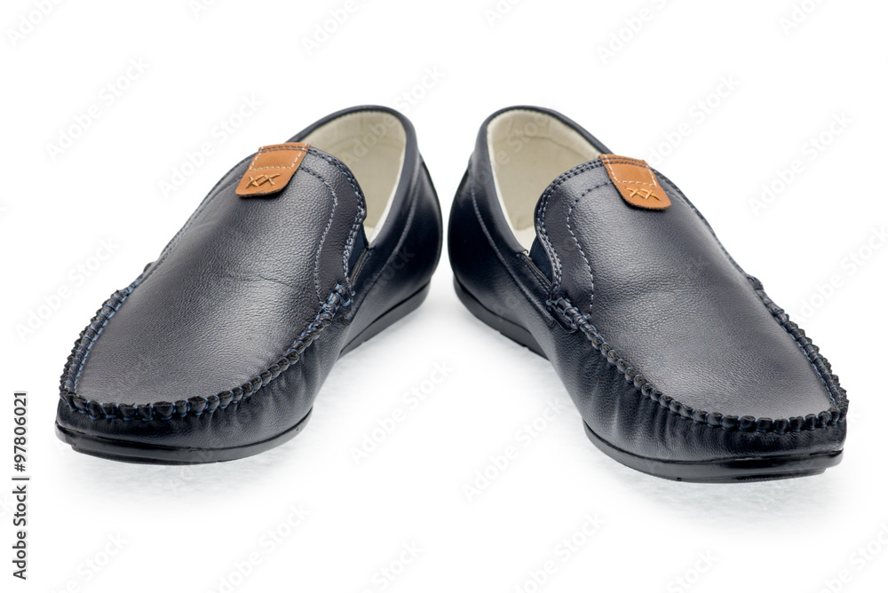 Pair leather dark blue color male moccasins Pair leather dark blue color male moccasins