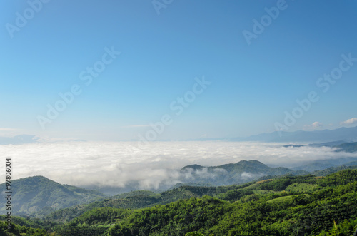 Natural landscape of mountains and sea of mist in the winter season Thailand