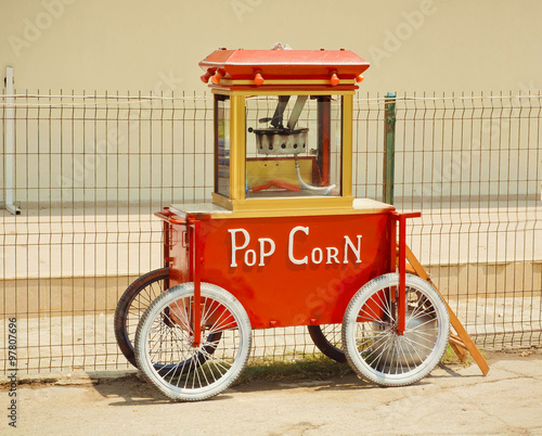 Popcorn machine made in vintage style, with sign Pop Corn photo