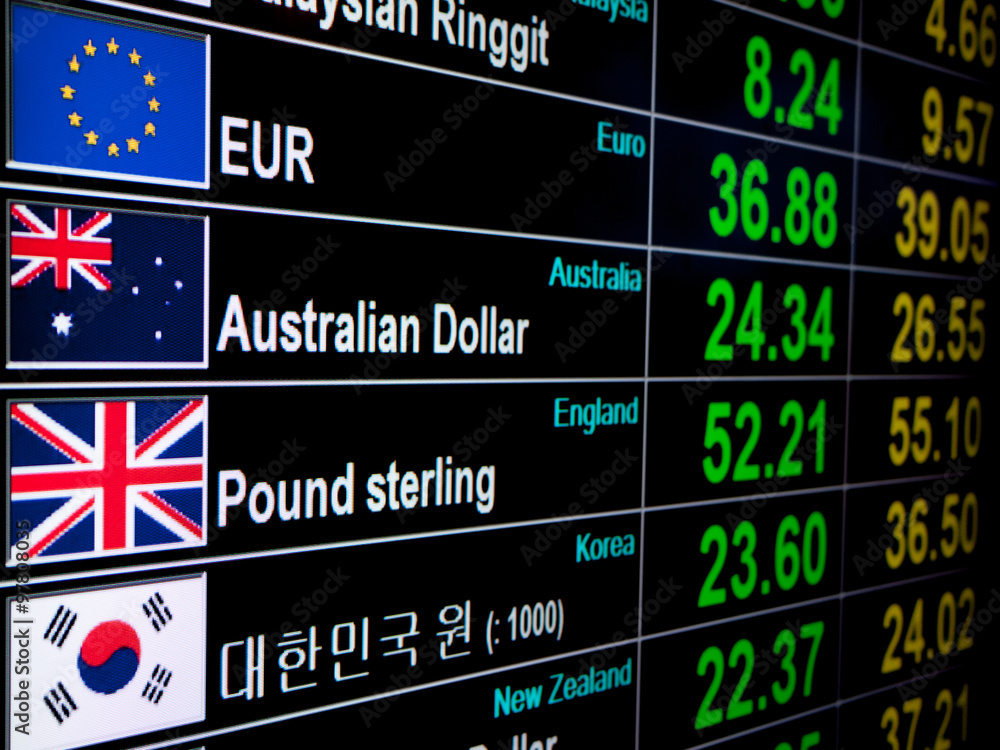 Fotografie currency exchange rate on digital LED display board