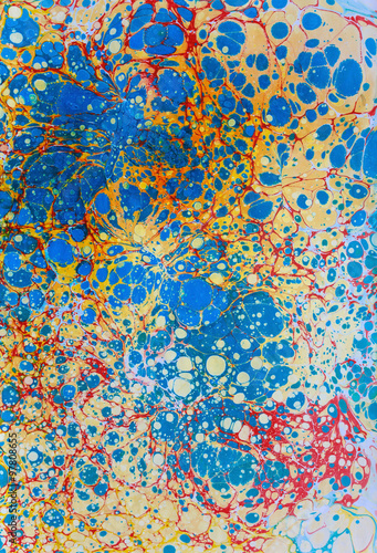 ebru paper blue yellow red points