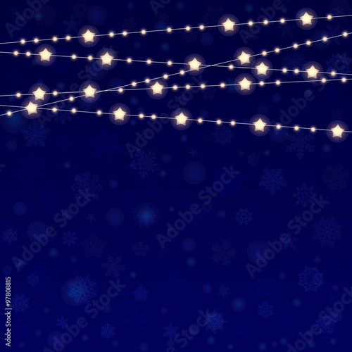 vector realistic lantern garland on dark night sky background with snowflakes