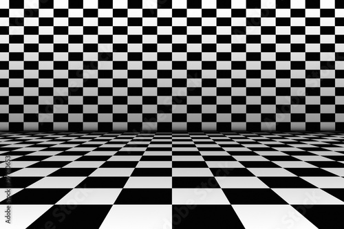 Room in the style of a chessboard.
