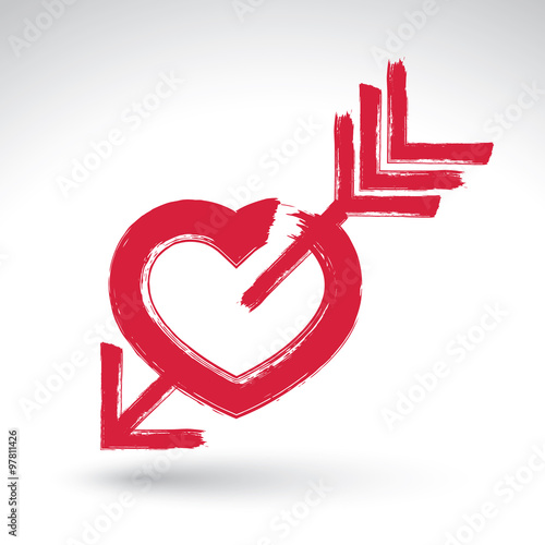 Hand drawn red love heart i...