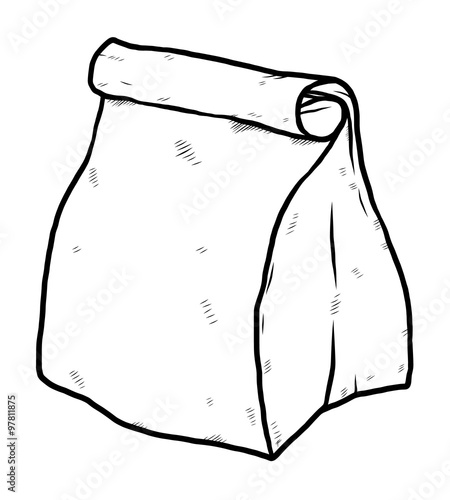 paper package bag / cartoon vector and illustration, black and white, hand drawn, sketch style, isolated on white background.