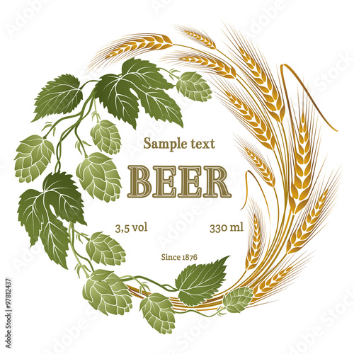 hops and wheat illustration for beer label