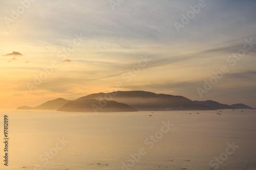 Sunrise at Nha Trang beach, Khanh Hoa, Vietnam. Nha Trang is well known for its beaches and scuba diving and has developed into a destination for international tourists.