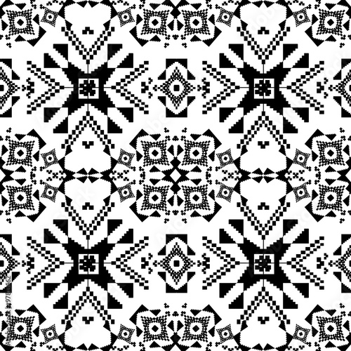 Vector seamless texture. Ethnic black and white pattern